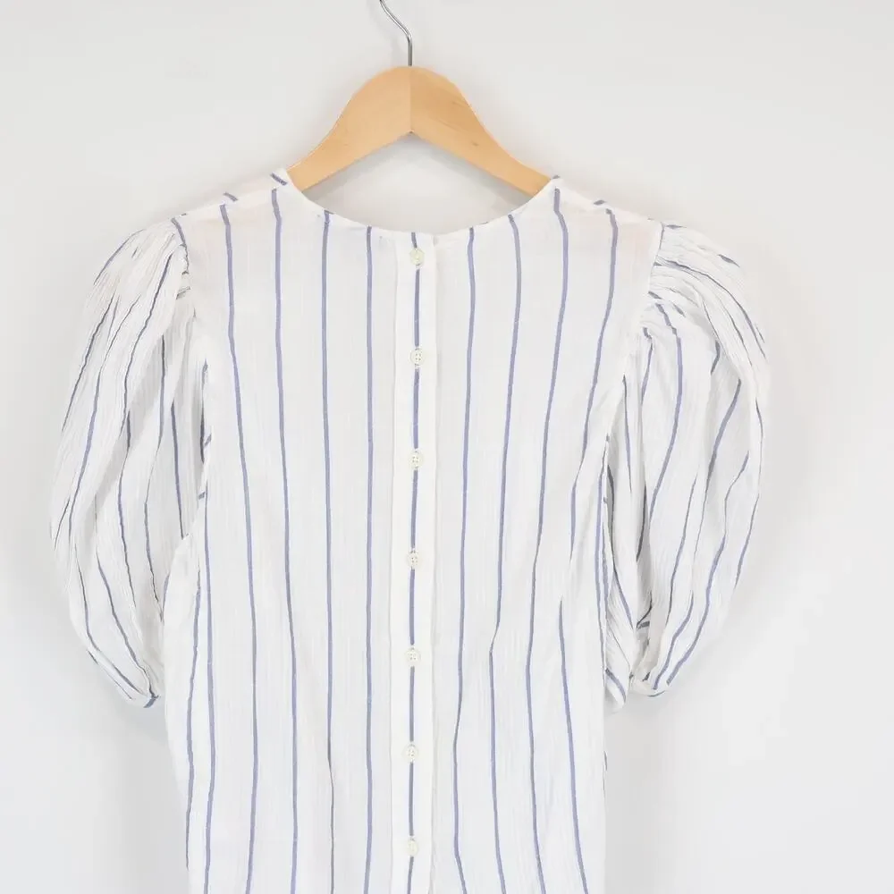 J.Crew Puff Sleeve Stripe Sheer Gauze Ivory Top Size Small NWT